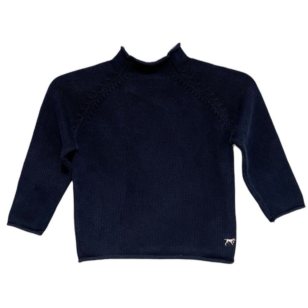 J Crew Cuts Boys Classic Rollneck Sweater Size Medium Blue Preppy Dog Embroidery